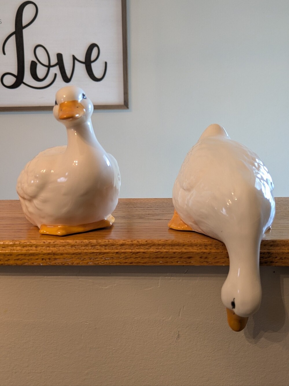 Ceramic Duck Figurines Pair - Hand Painted USA - Vtg 1980's